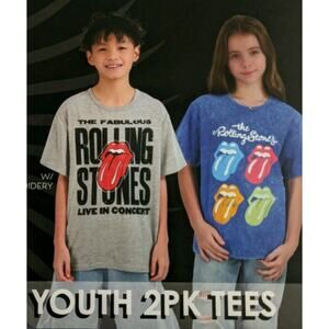 The Rolling Stones Youth Set 2 Pack Tees Top Size M 10 12 Blue Gray Rock Band